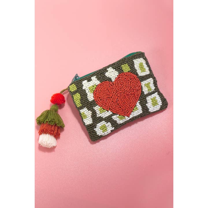 OLIVE VALENTINE'S DAY RED HEART SEE BEAD COIN PURSE | 91CP898 for wholesale on Faire