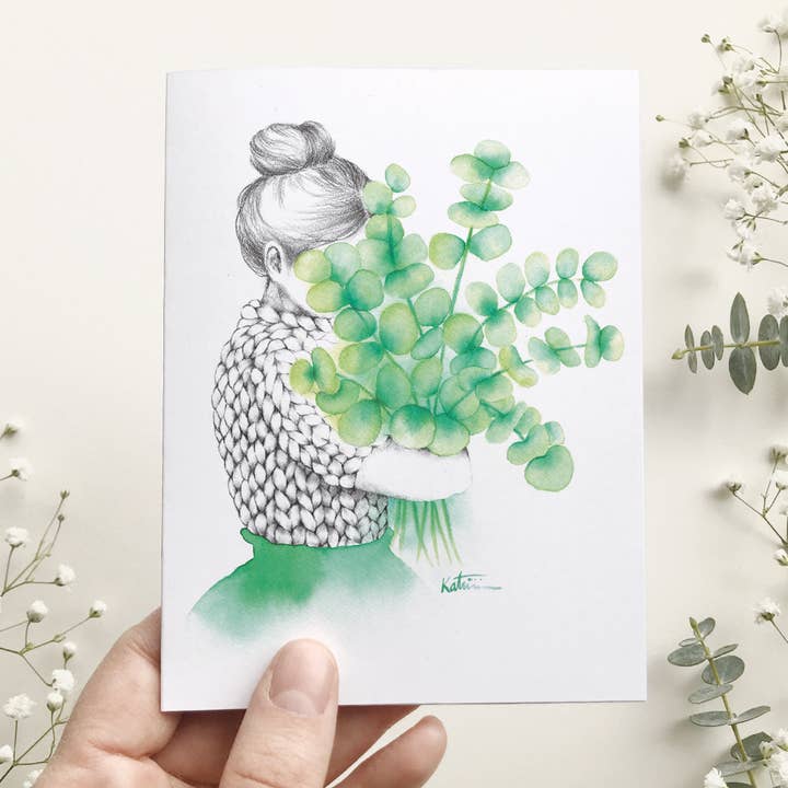 Lady Eucalyptus Greeting Card for wholesale by Katrinn Pelletier Illustration + art