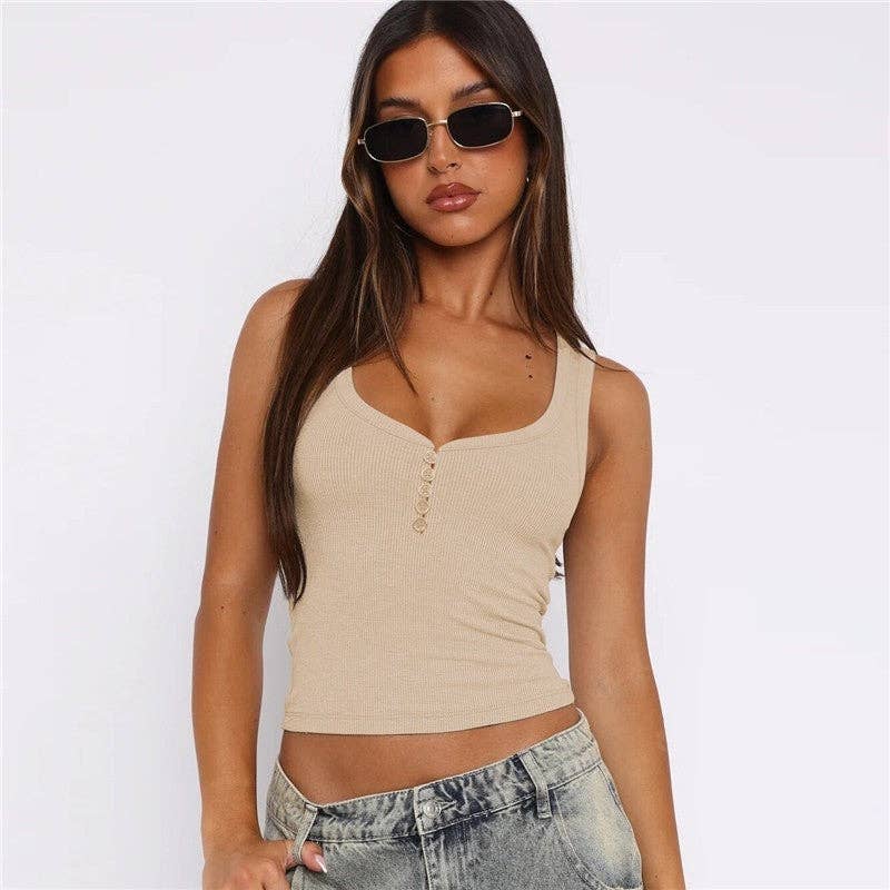 OceanusSwim – wholesale Tank top – Women′s – Low U-Neckline Sleeveless Tank Top With Exposed Collarbones0