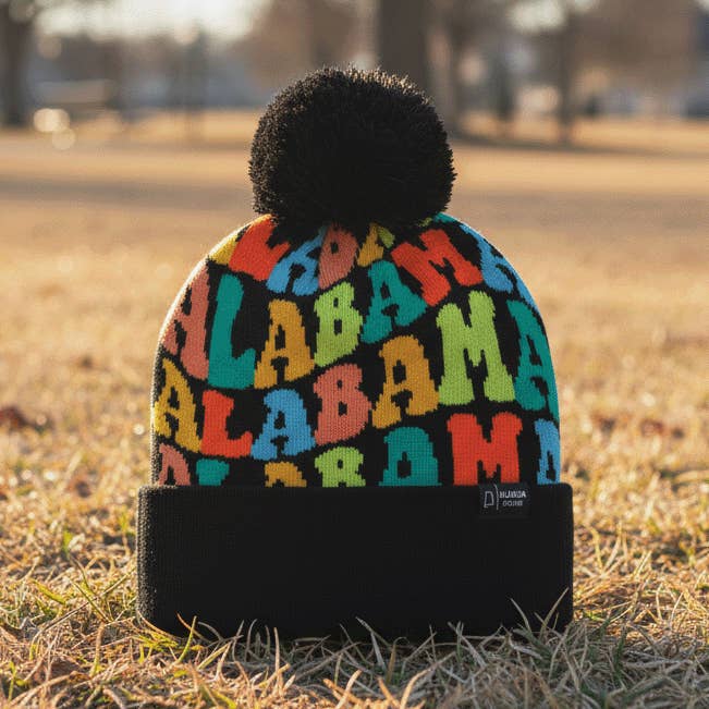ALABAMA Colorful Pom Pom Beanie Hat - Warm Knitted Winter hat for wholesale by Northern Icons Creations INC