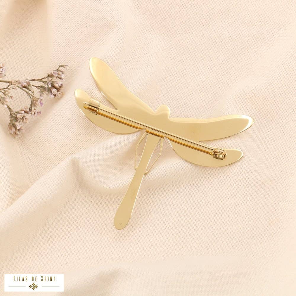 Lilas de Seine - Wholesale Brooch - Dragonfly brooch stainless steel textured cabochon stone 05230065