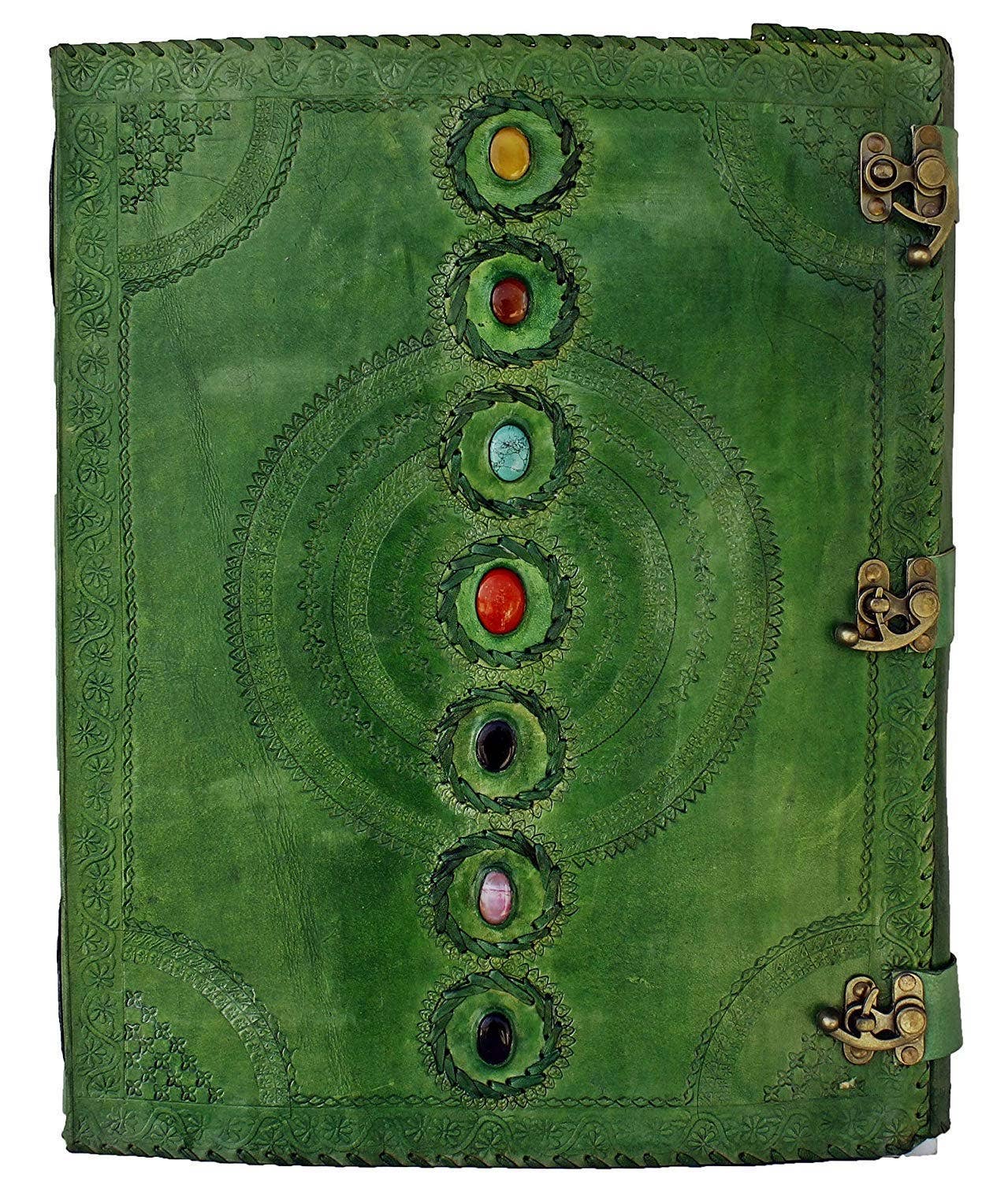 Tuzech Leather - Wholesale Journal/Diary - Tuzech Seven Chakra Medieval Stone Embossed Handmade Jumbo Leather Journal Book of Shadows Notebook Office Hocus Pocus Diary College Poetry Sketch With Leather Bound23