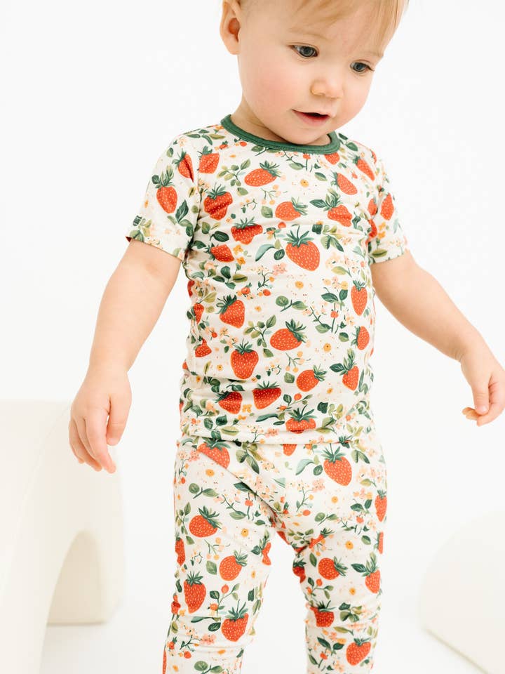 Little One Shop - Wholesale Clothing Set - Baby - Vintage Strawberry Short Sleeve Bamboo Set1