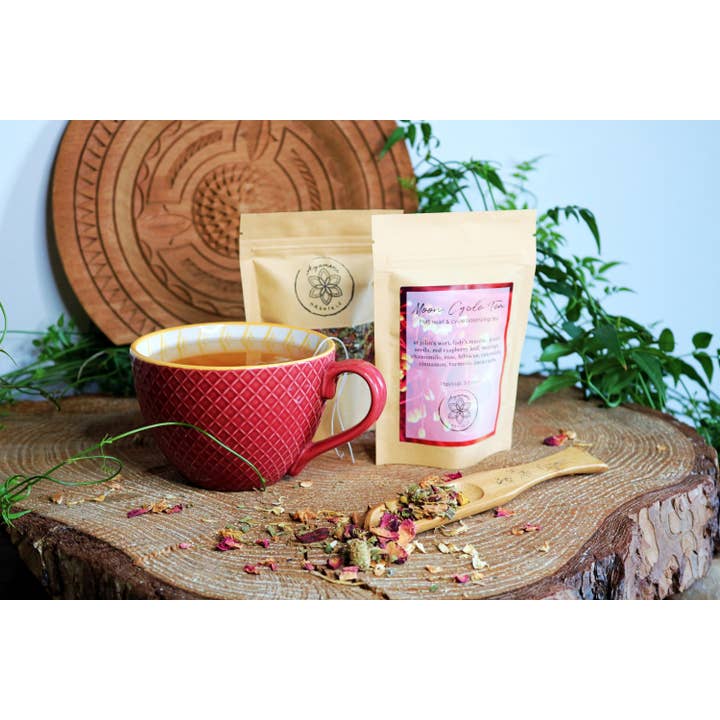 Ayamani Naturals – Engroshandel Sundheds-/detox-te – Månecyklus urtete med damemantel | Goddess Wellness