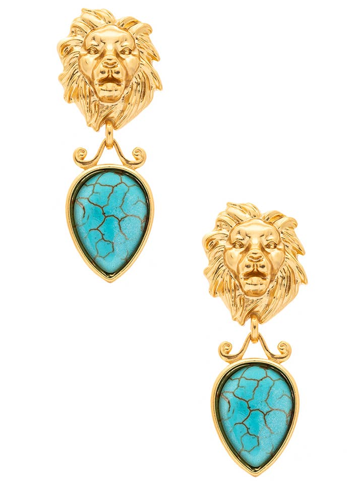 Leeuwenkop Turquoise Drop Estate Oorbellen voor wholesale door Artini Accessories