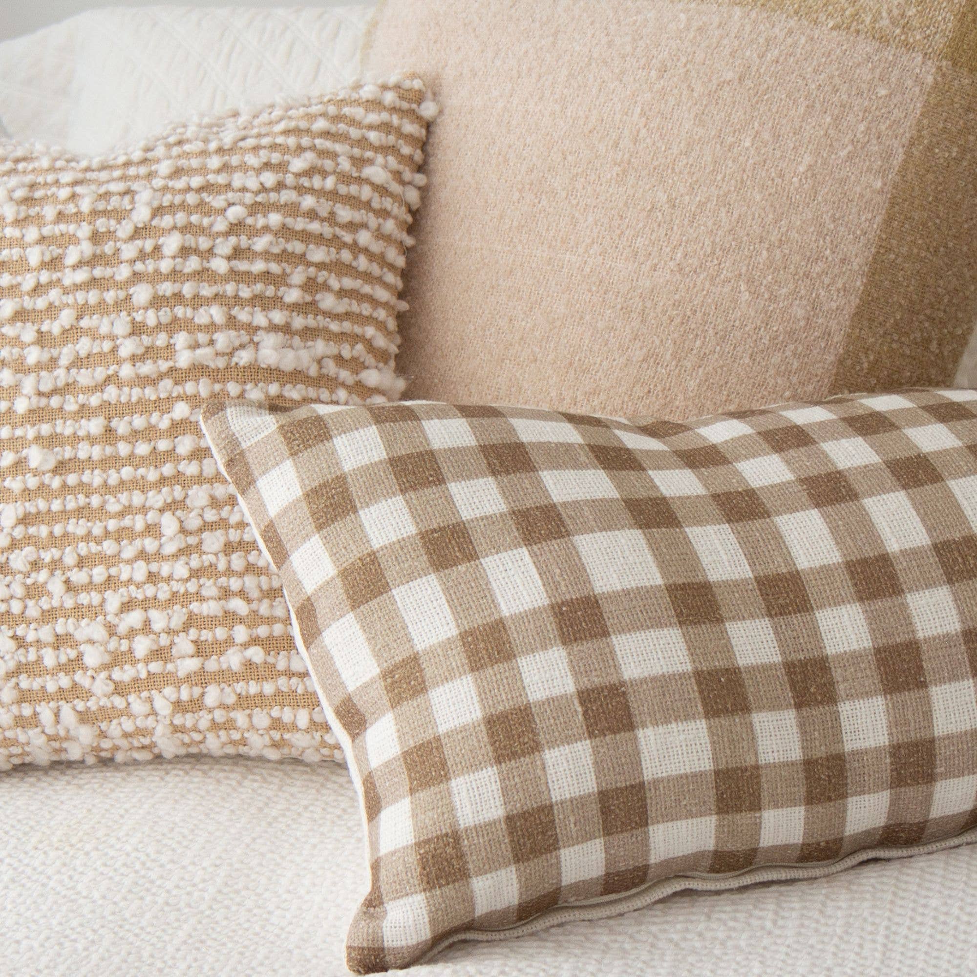 Oatmeal Oden Boucle Pillow Cover with Border – Textured, Decorative for wholesale on Faire3