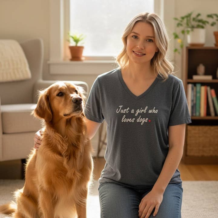 Just A Girl Who Loves Dogs (Heathered Denim) Women's T Shirt for wholesale by Tug Tees