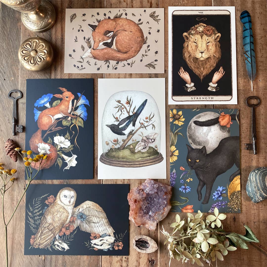 Jessica Roux Illustration – wholesale Vykort – 4 x 6 tum vykort med svart katt och fullmåne1