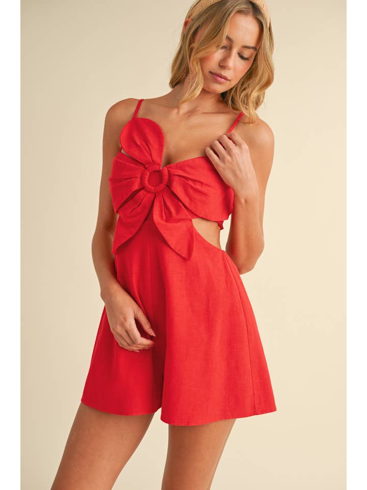 Klesis - Wholesale Romper - Women's - IR2229 LINEN FLOWER TOP CUTOUT SMOCKED BACK ROMPER
