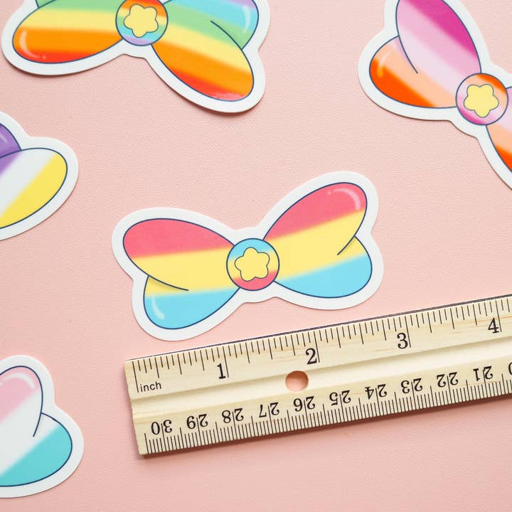 The Harpy Otter Co - Wholesale Sticker - Gay Pride Flag Magical Bow Sticker1