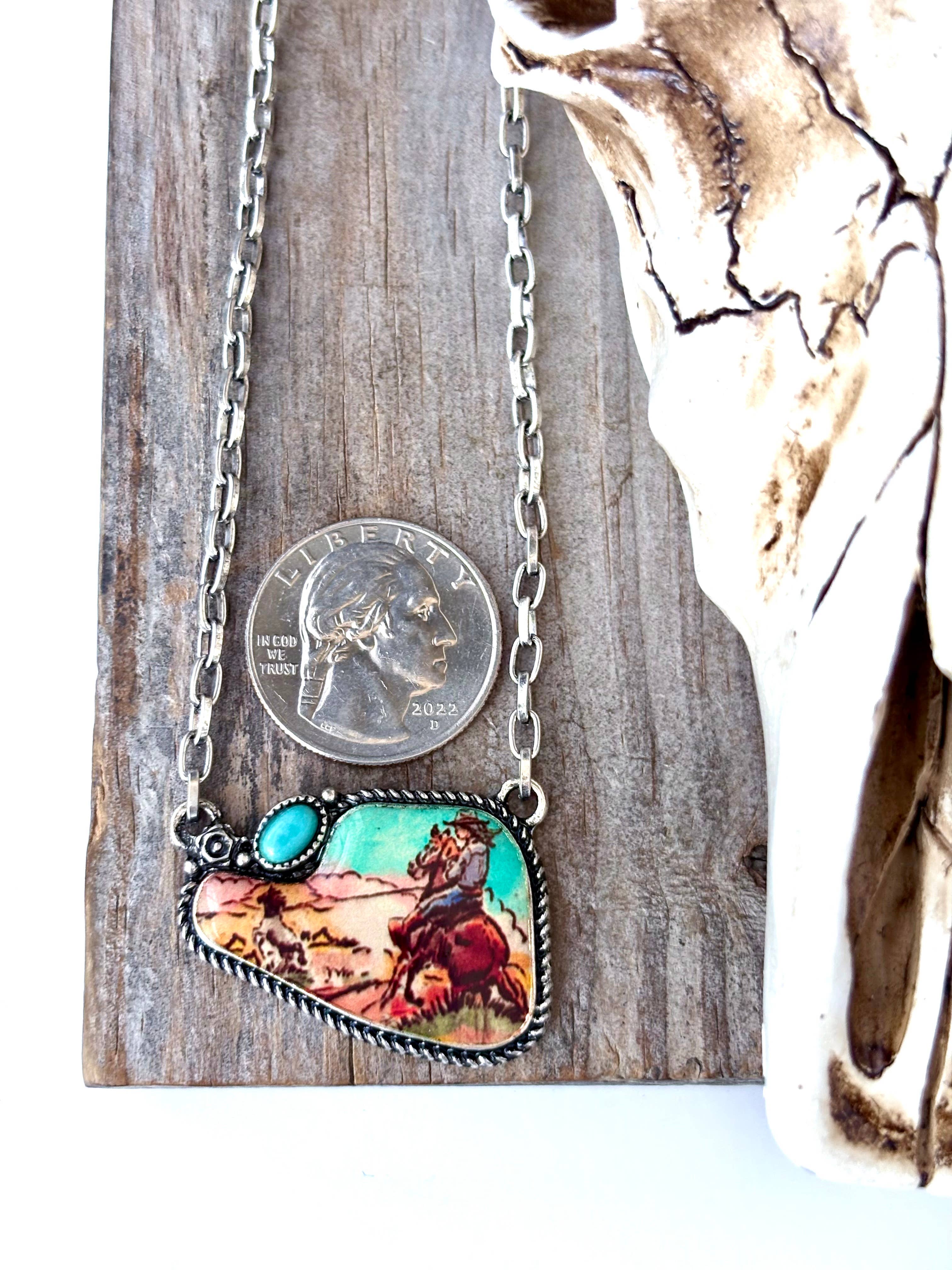 Boho Ranch Shop - Wholesale Pendant/Charm Necklace - Western Rodeo Scenery with Stone Pendant Necklace3