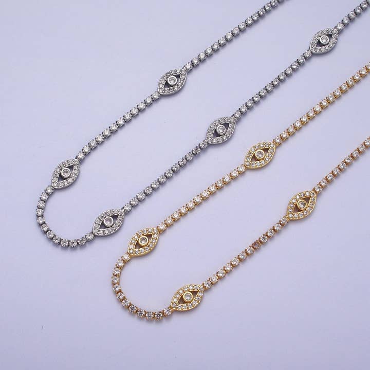 Gold Filled Evil Eye Tennis Chain 14 Inch Choker Necklace in Gold & Silver | WA-1309 WA-1310 for wholesale by Aim Eternal
