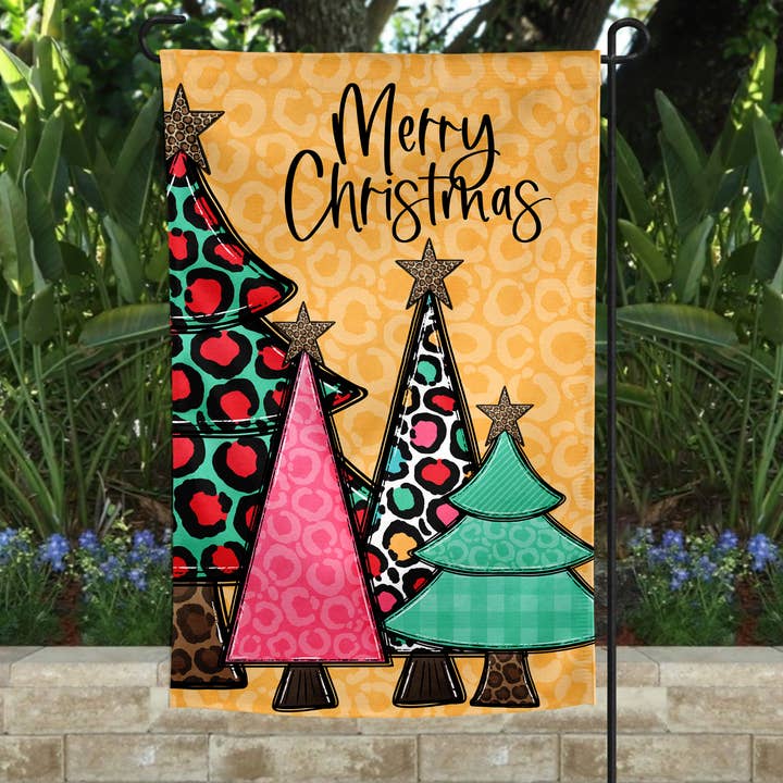 Garden Flag - Merry Christmas Trees with Stars Decor for wholesale by The Spotted Zebras