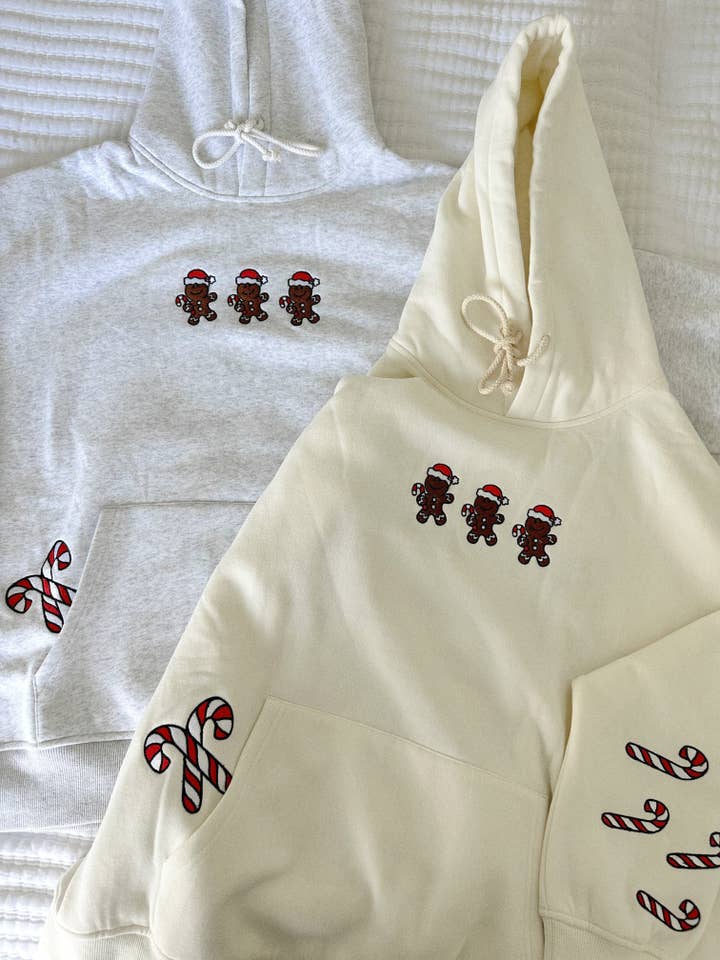 Grey Gingerbread Recipe Christmas Embroider Hoodie for wholesale on Faire