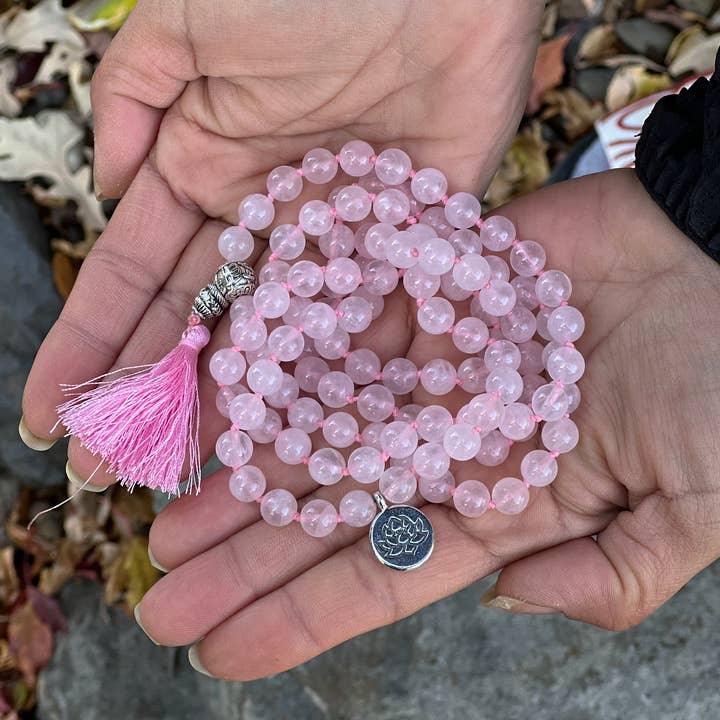 Lungta Imports - Wholesale Prayer Beads Necklace - Tibetan Rose Quartz 108 Beads Mala Meditation Yoga