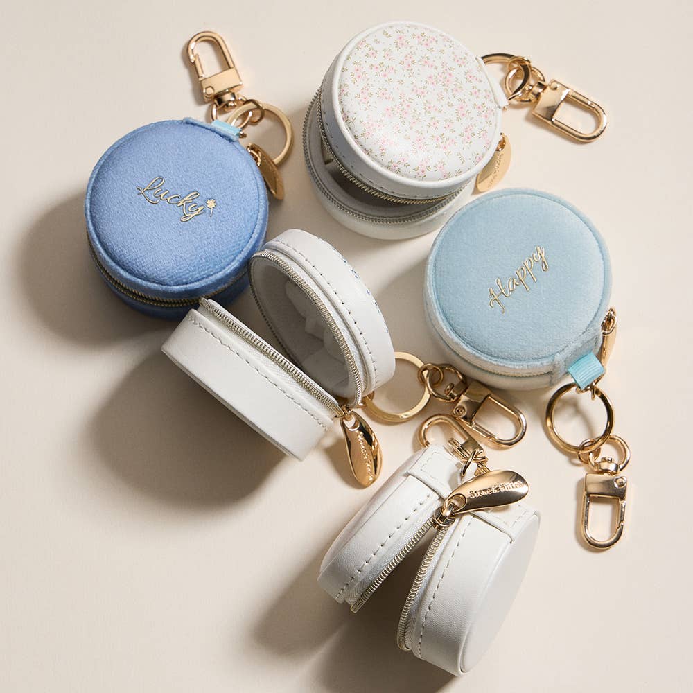 Sensibling Corp. - Wholesale Jewelry Box/Organizer - Floral Pattern Printed Round Shaped Travel Jewelry Case Keychain / Bag Charm7