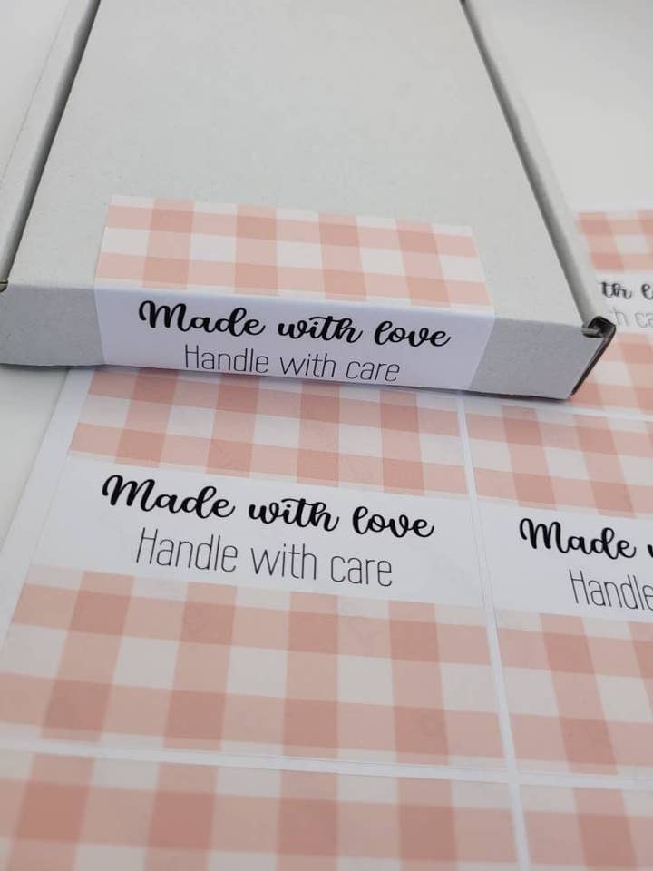 Autocolantes X6 Peach Gingham Box, Selos Pip Box 3X3 por atacado de The Sticker Scene