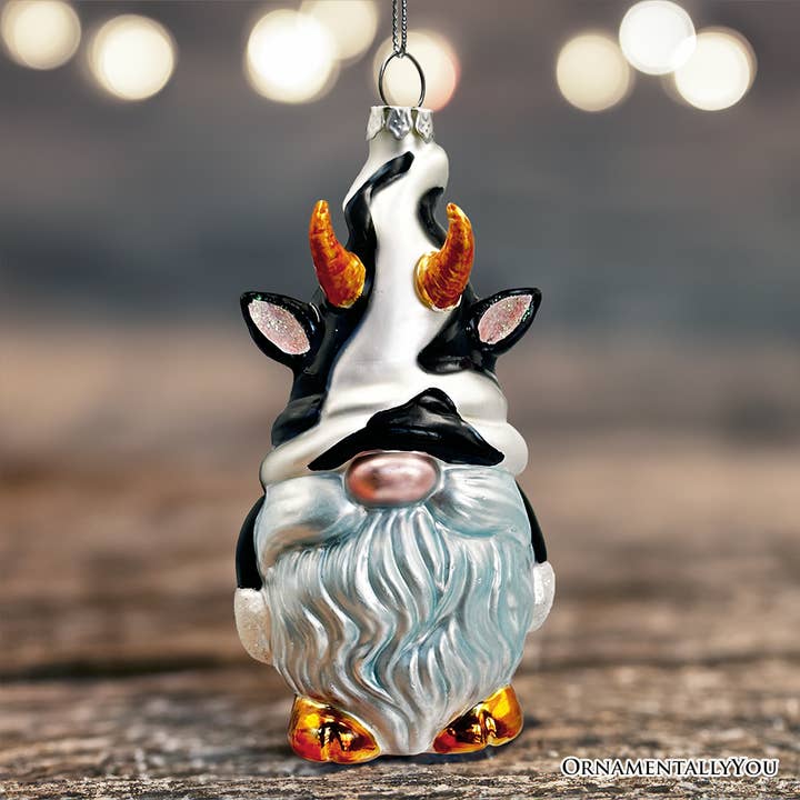 Whimsical Gnome Cow Handblown Glass Christmas Ornament, Cute for wholesale by OrnamentallyYou