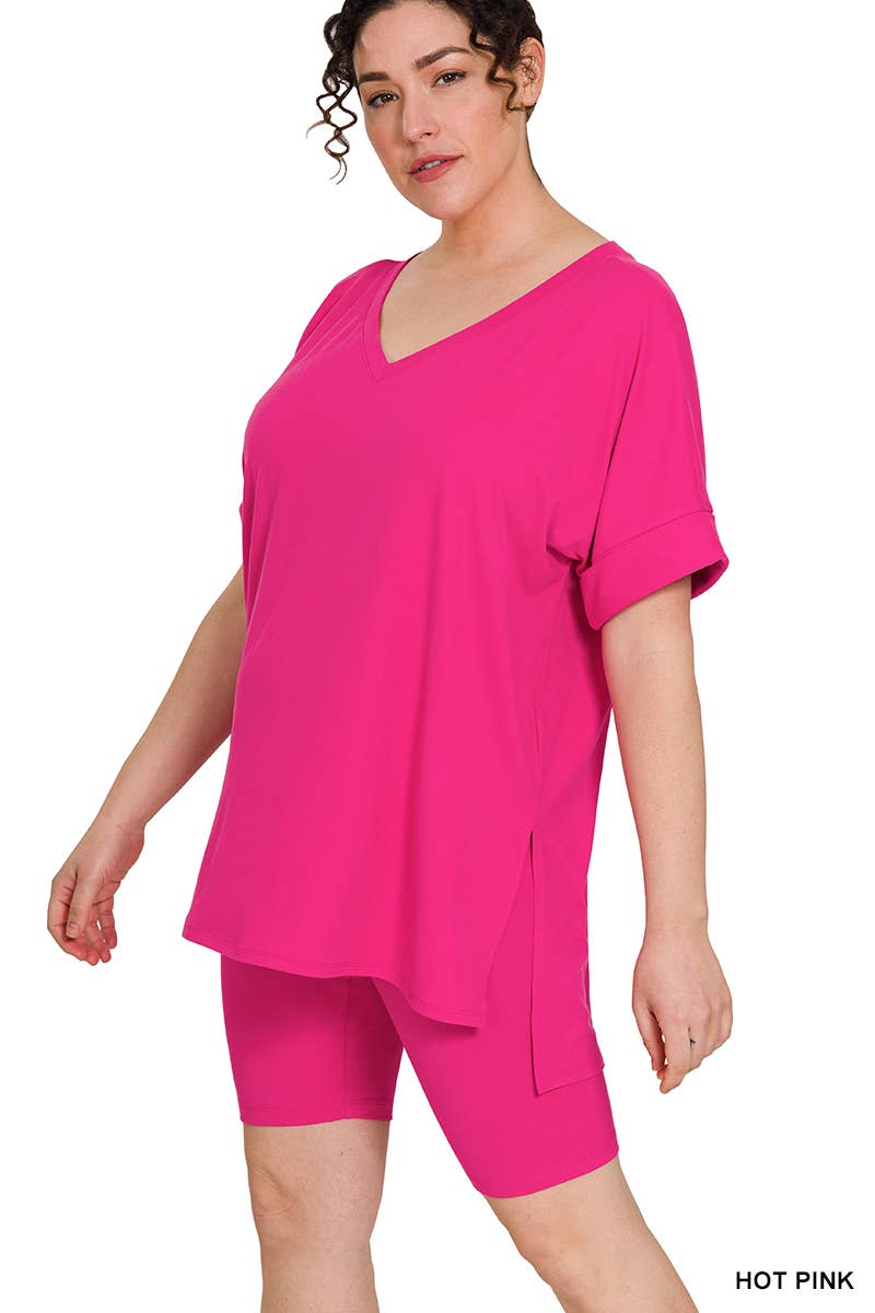 Vanilla Monkey - Wholesale Top & Pant Set (NOT Loungewear) - Women's - Plus Brushed Dty Microfiber V-neck Top And Biker12