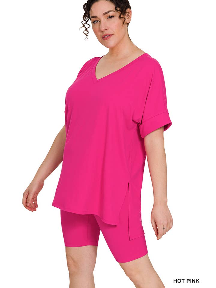 Vanilla Monkey - Wholesale Top & Pant Set (NOT Loungewear) - Women's - Plus Brushed Dty Microfiber V-neck Top And Biker12