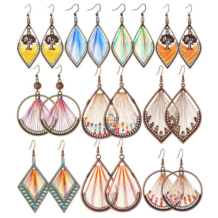 Bohemian Geometric Colorful Hoop Earrings Retro Style for wholesale by Halcyon Outfitters®