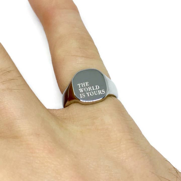 Gifts From The Crypt - Wholesale Band/Stacked Ring - The World Is Yours Ring | Scarface Inspired Motivational Ban7