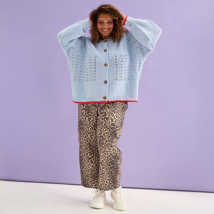 Cara & The Sky - Wholesale Cardigan - Women's - Brigit Pointelle Stitch Balloon Sleeve Cardigan - Blue9