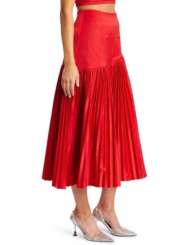 Red Tomas Asymmetrical Pleat Skirt for wholesale on Faire1