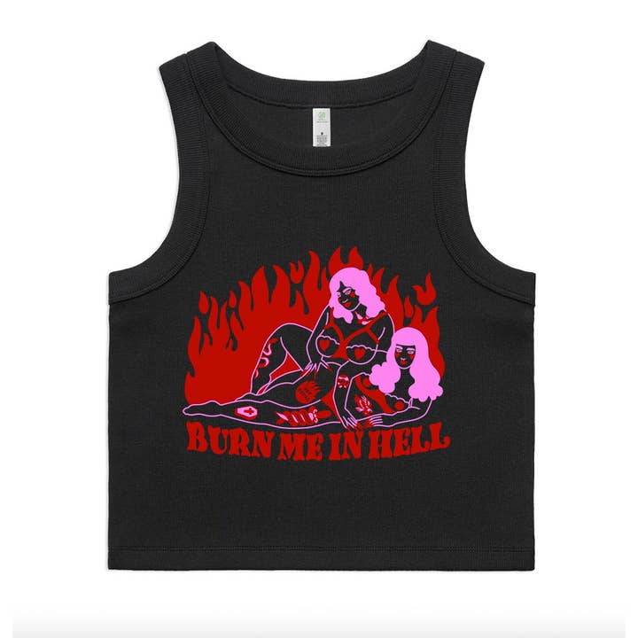 Brenn mich in der Hölle tätowierte Babes bauchfreies Top - Schwarz für den Großhandel von Lola Blackheart