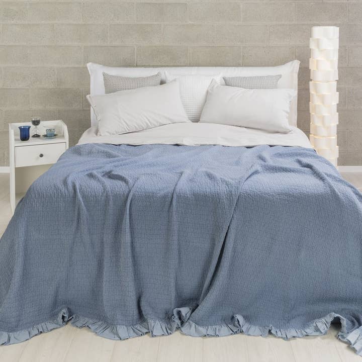 UNOCASADESIGN - Wholesale Deken - Vigo Stonewashed katoenen sprei met ruches29