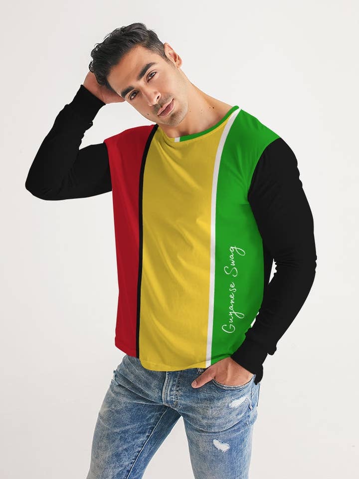 Guyanese Swag Ice Gold Green Men's Long Sleeve Tee for wholesale by Guyanese Swag