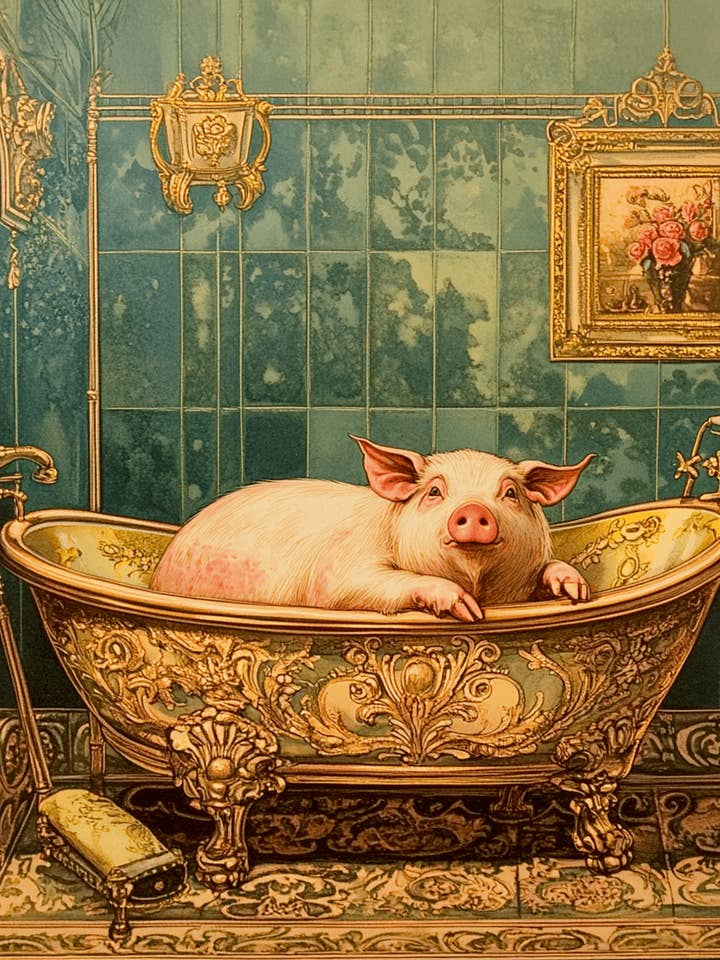 Pig in Fancy Bathtub - Bathroom Wall Art Prints – 8″x10″ Artwork for 11″x14″ Frame for wholesale by Mowbi