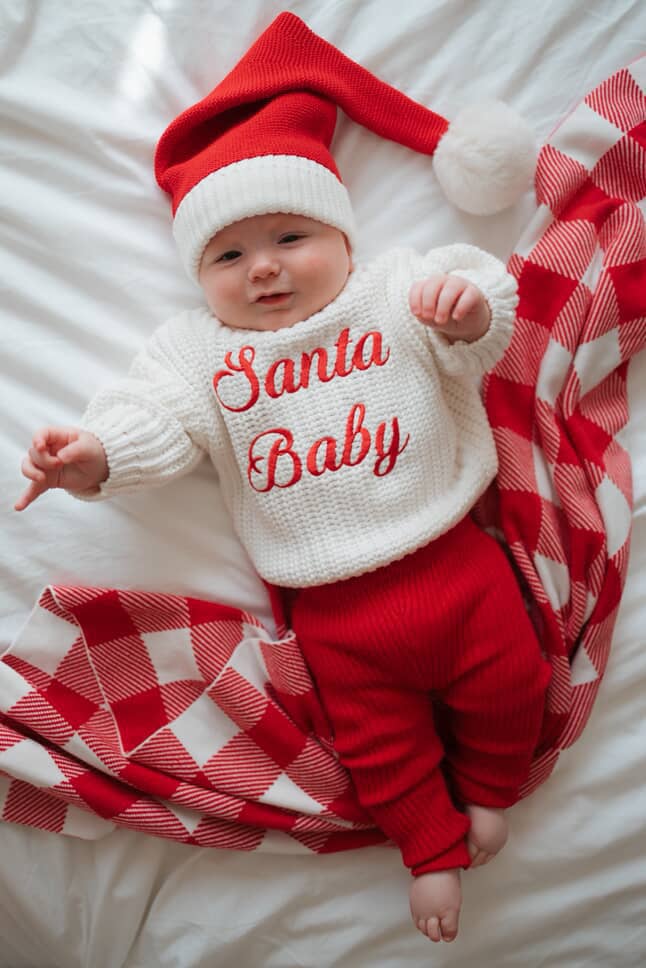 Petite + Co - Wholesale Knit Sweater - Baby - CHUNKY KNIT JUMPER | MILK - SANTA BABY EMBROIDERY1