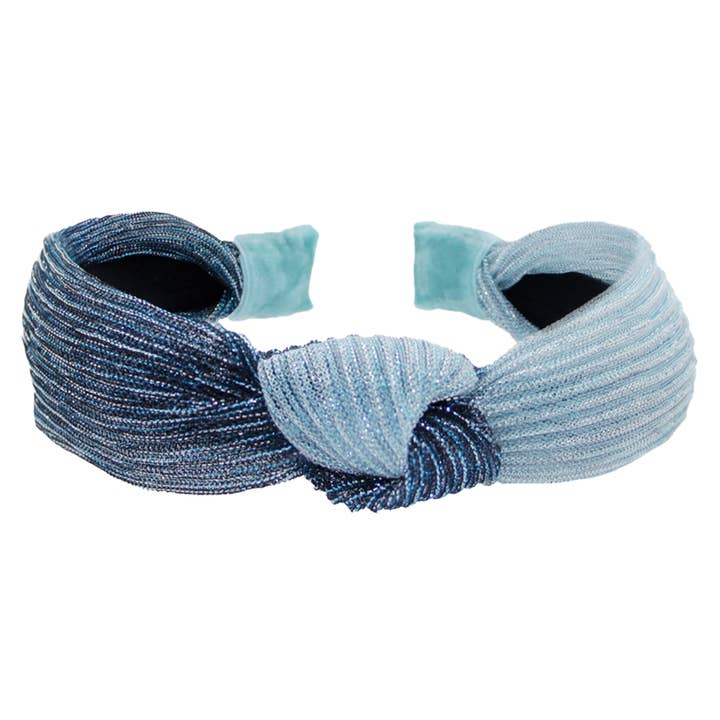 Frog Sac - Wholesale Fashion Headband - Kids - Two-Tone Pleated Knot Headband - Blue