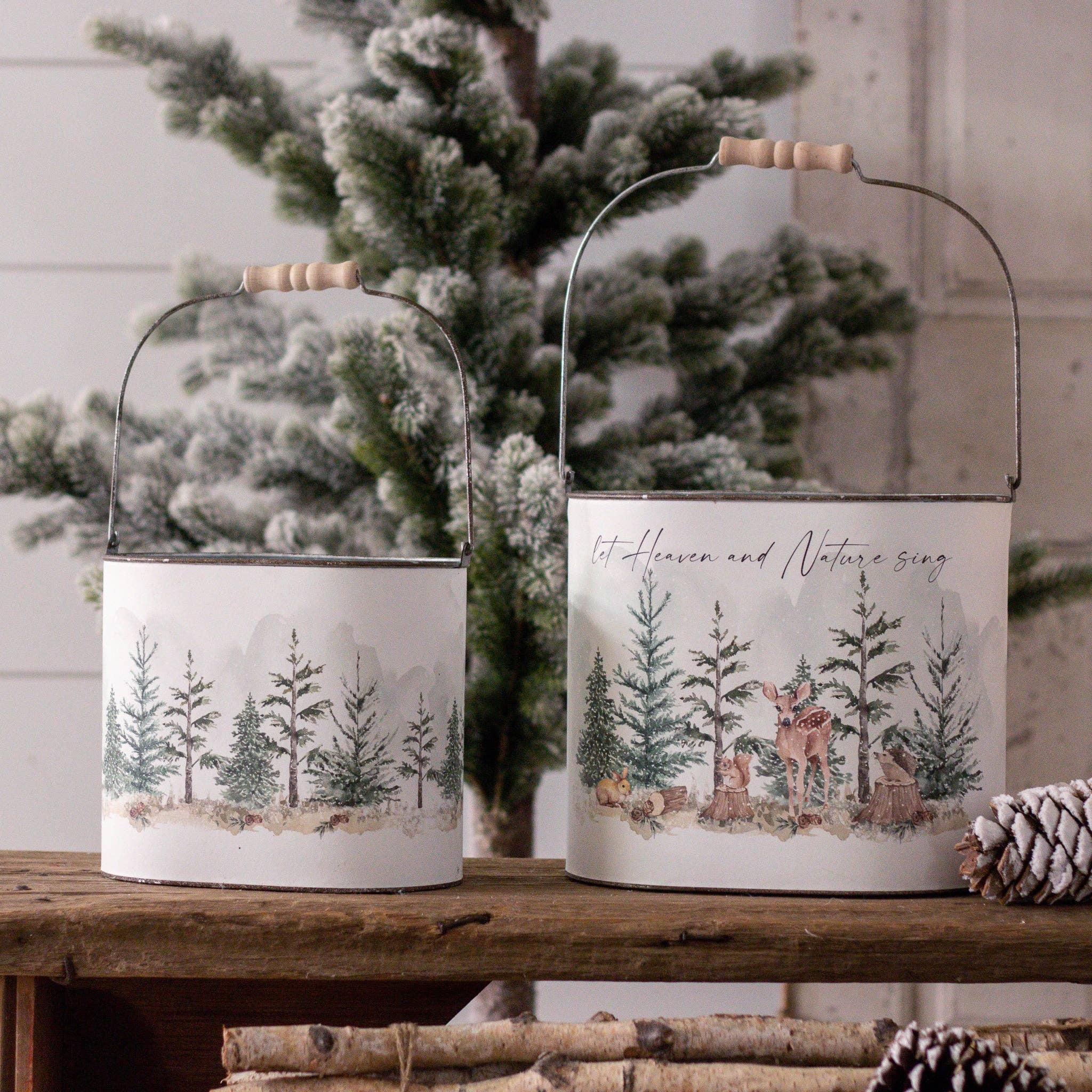 Audrey's Home & Gift – Vaso de plantas por atacado – Animais de Inverno em Latas de Floresta (Conjunto de 02)0