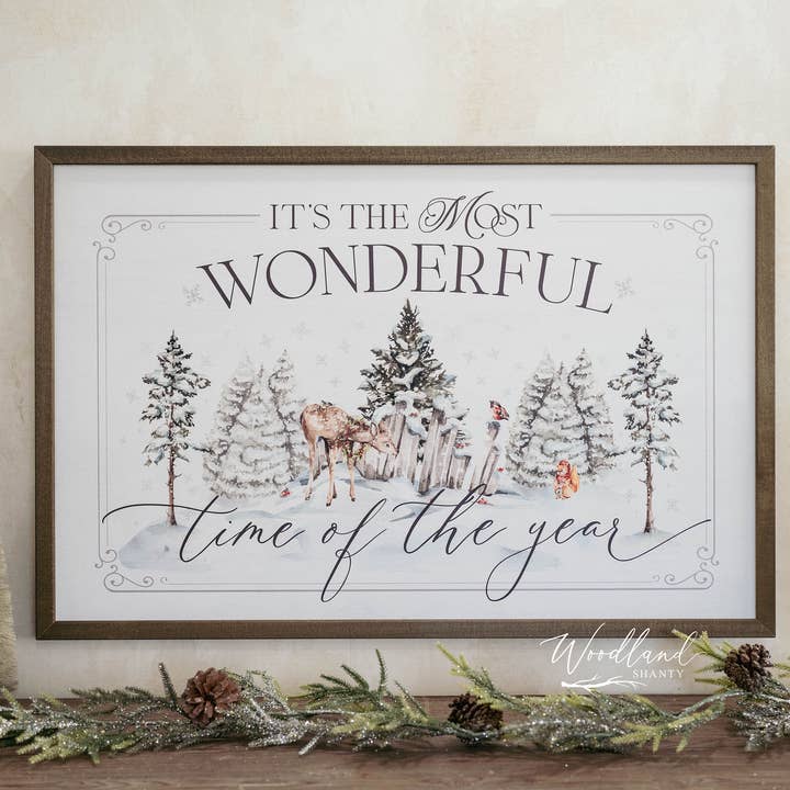 Most Wonderful Time of the Year Framed Christmas Sign for wholesale by Woodland Shanty