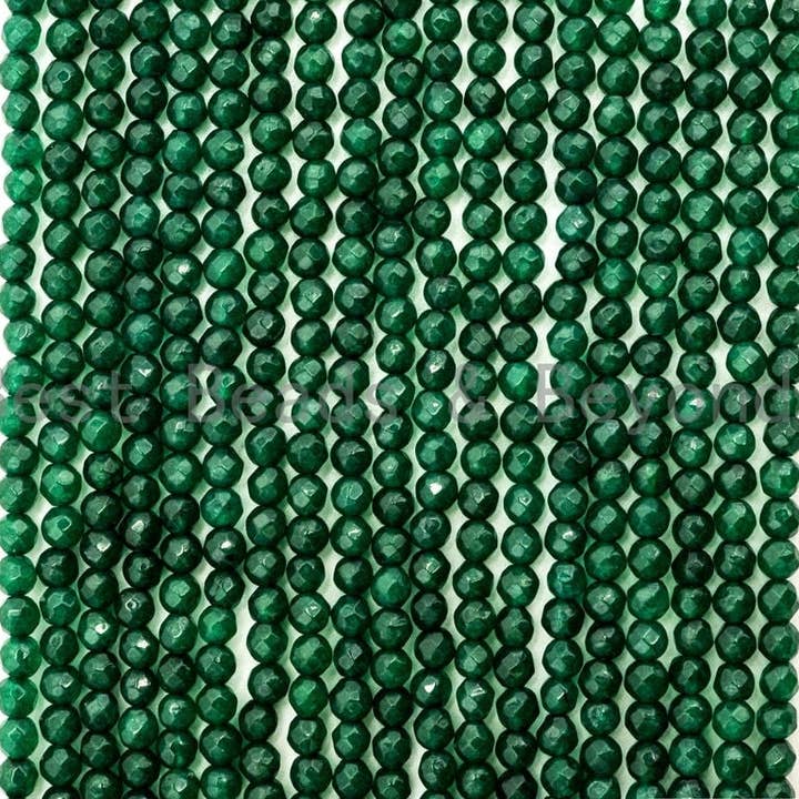 BestBeads&Beyond – wholesale Pärlor – Emerald Jade pärlor, 3mm/4mm Fasetterad runda gröna Jade pärlor, Grön Ädelsten pärlor, 15.5tums sträng, SKU #U128