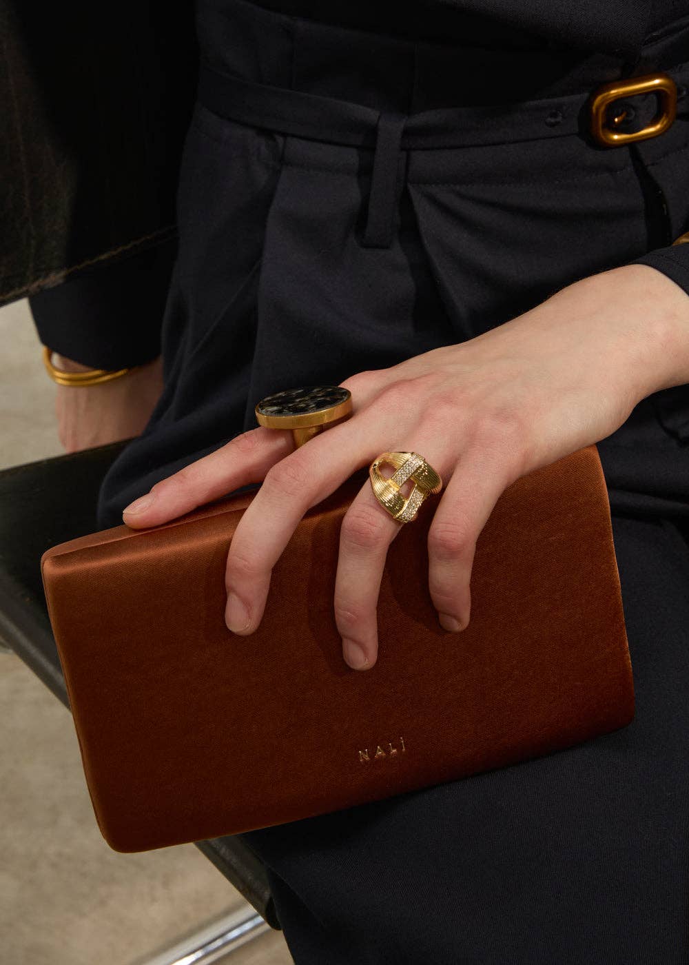 NALI' - Wholesale Clutch Bag - Women's - TILLY CLUTCH W/ MARBLE CLOSURE BROWN - N640