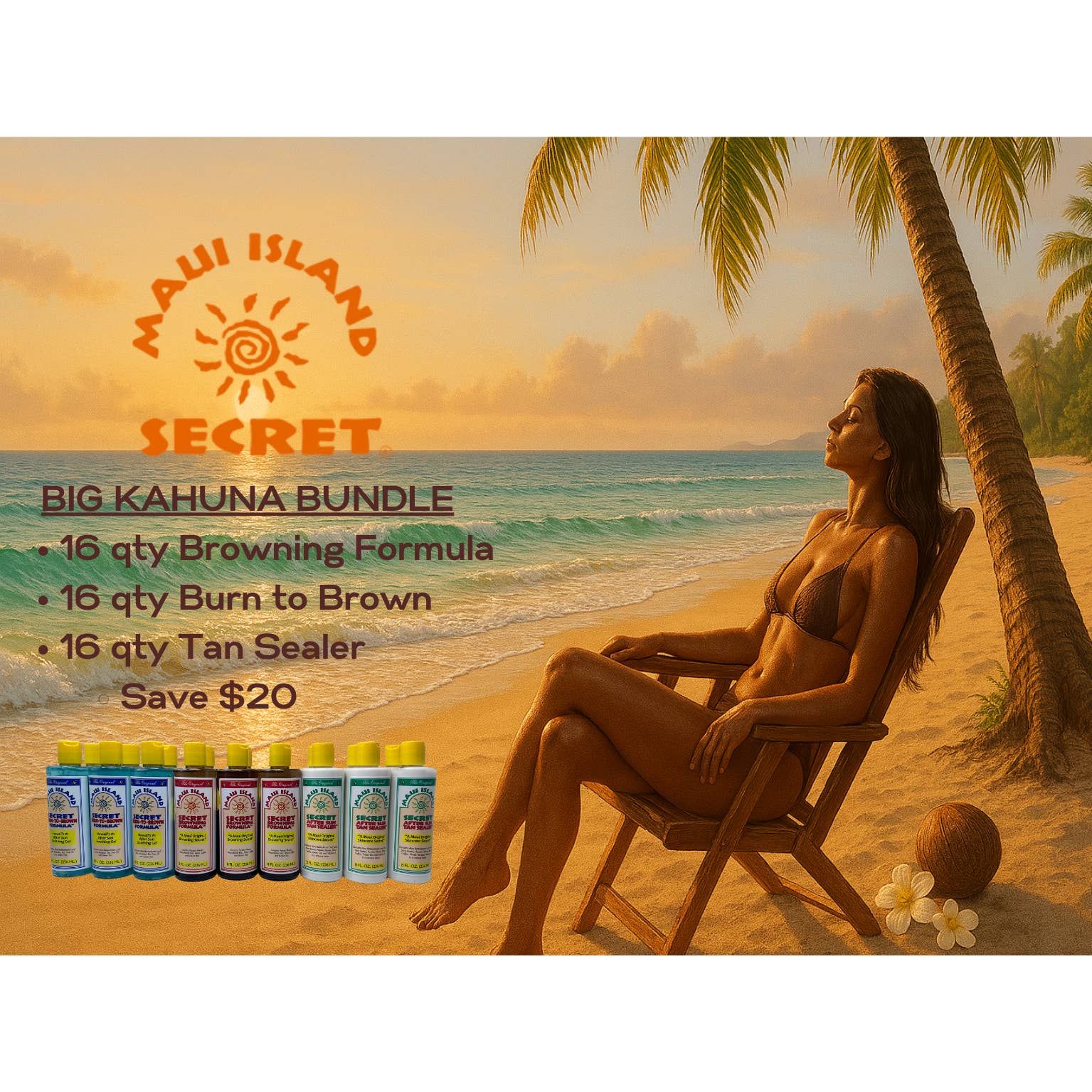 Maui Island Secret - Wholesale Aftersun/Sun Damage Repair Cream - Big Kahuna Bundle-Mixed Cases w/16 bottles of each formula.