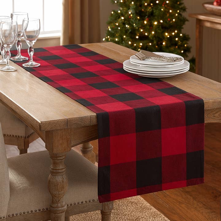Buffalo Check Cotton Black-Red Table Runner for wholesale by Fennco Styles