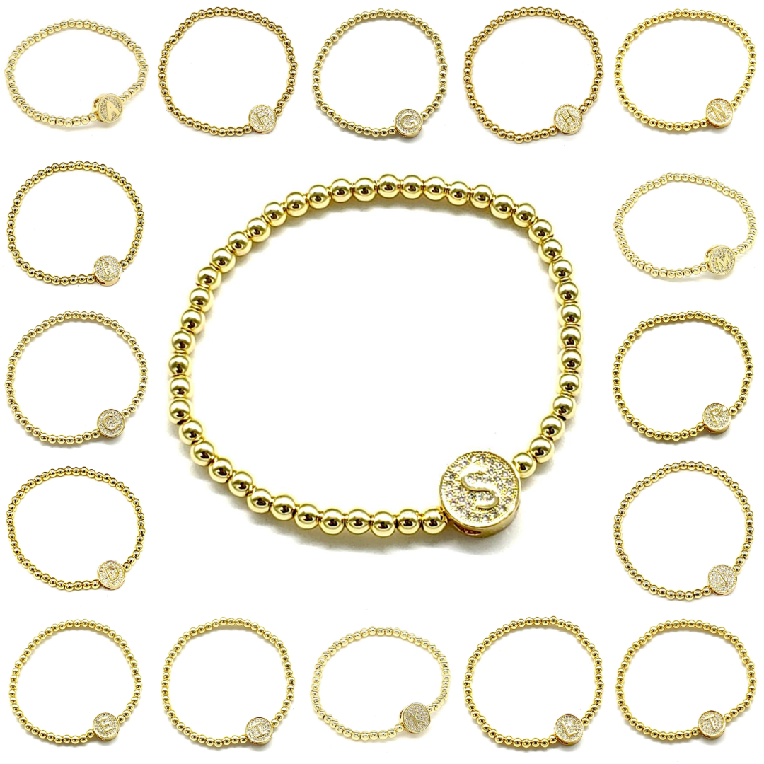 Oblige by G – wholesale Berlockarmband – Guldpärlat initialarmband i rostfritt stål MB-2031GD1