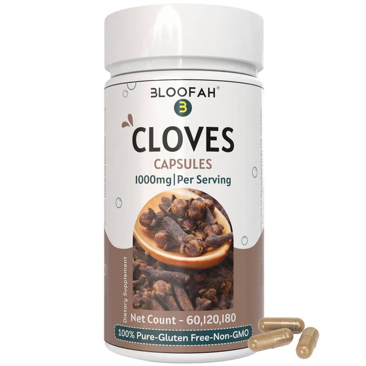 Bloofah - Venta al por mayor Suplementos/vitaminas para beber - Cápsulas de Clavo Bloofah 1000mg por Porción | (Syzygium aromaticum) Polvo de Clavo Natural, 100% Puro, No OGM, Suplemento de Clavo para Uso Diario que Apoya el Bienestar y la Salud General