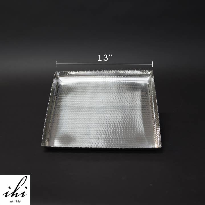 India Handicrafts Inc - Wholesale Platter - Silver Hammered Square Platter - Elegant Home Serverware5