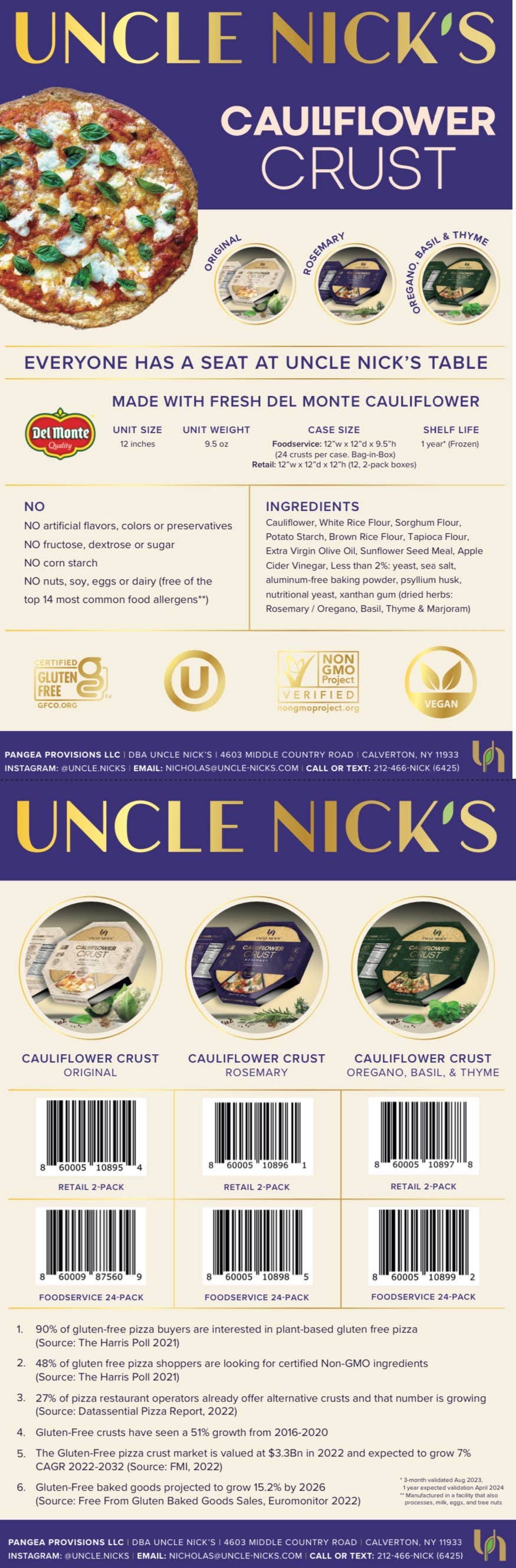 Uncle Nick’s - Wholesale Bread/Tortilla - Cauliflower Crust  Original  (12, two-packs in each case)8