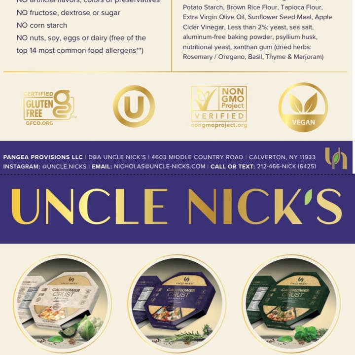 Uncle Nick’s - Wholesale Bread/Tortilla - Cauliflower Crust Rosemary (12, two-packs in each case)5