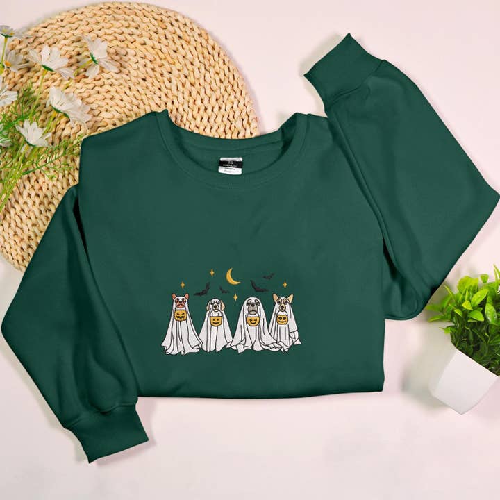 Dog Halloween & Pumpkin Embroidery Sweatshirt Gift for wholesale by Stitchchemy