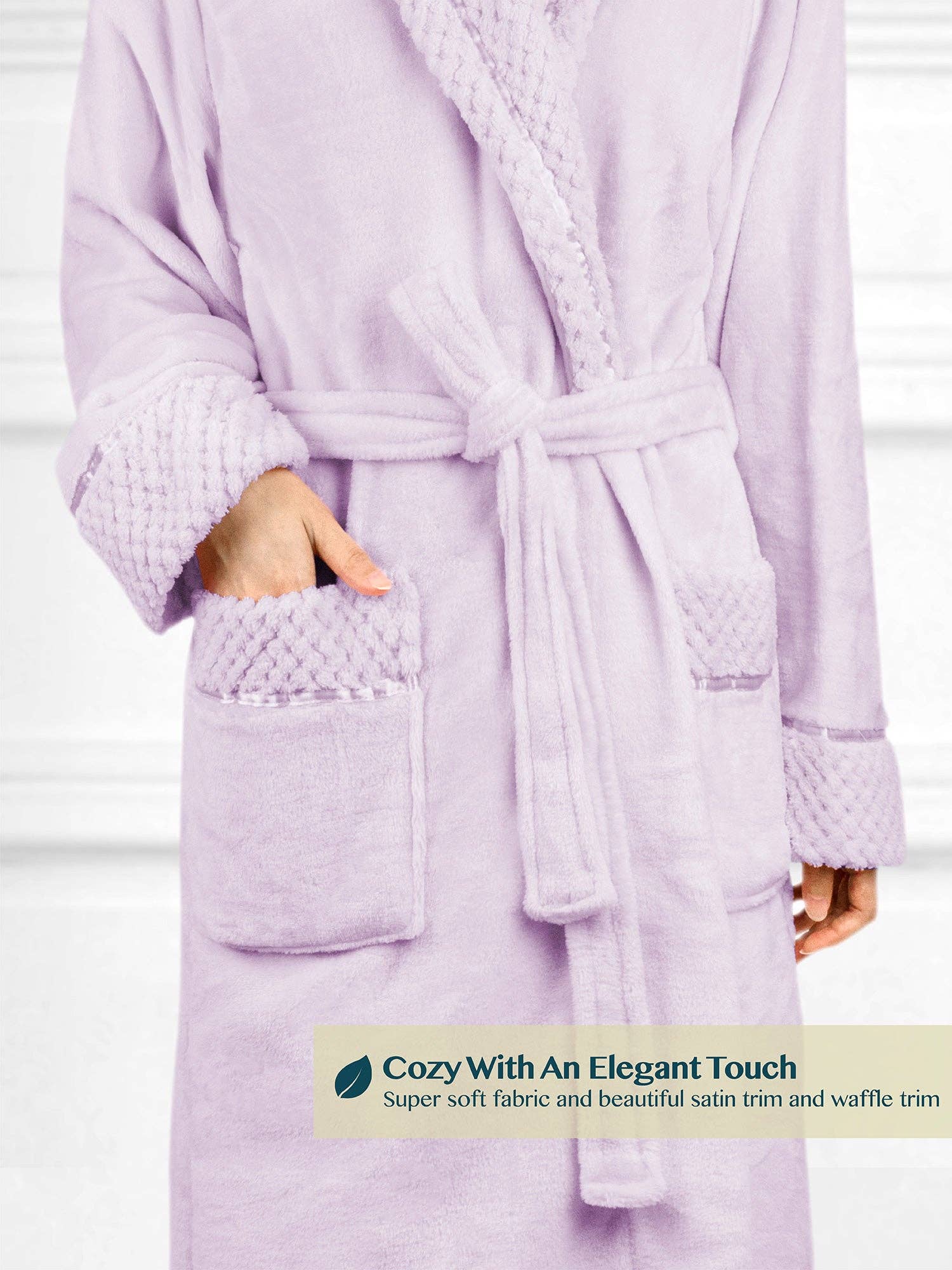 Pavilia - Wholesale Badjas - Dames - Damesbadjas van fleece met satijnen en wafelkanten53