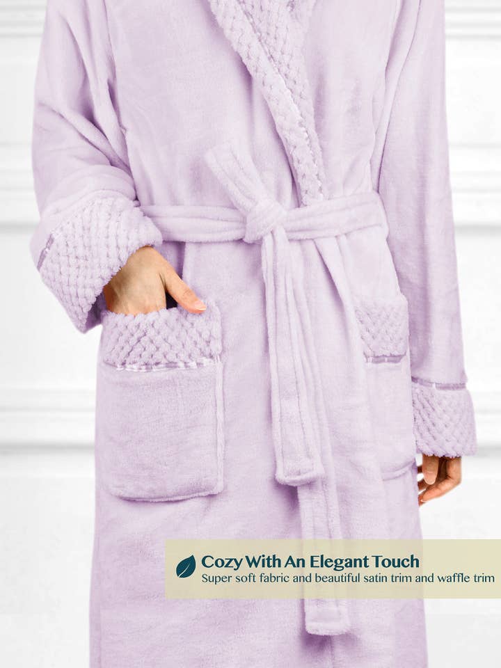 Pavilia - Wholesale Badjas - Dames - Damesbadjas van fleece met satijnen en wafelkanten53