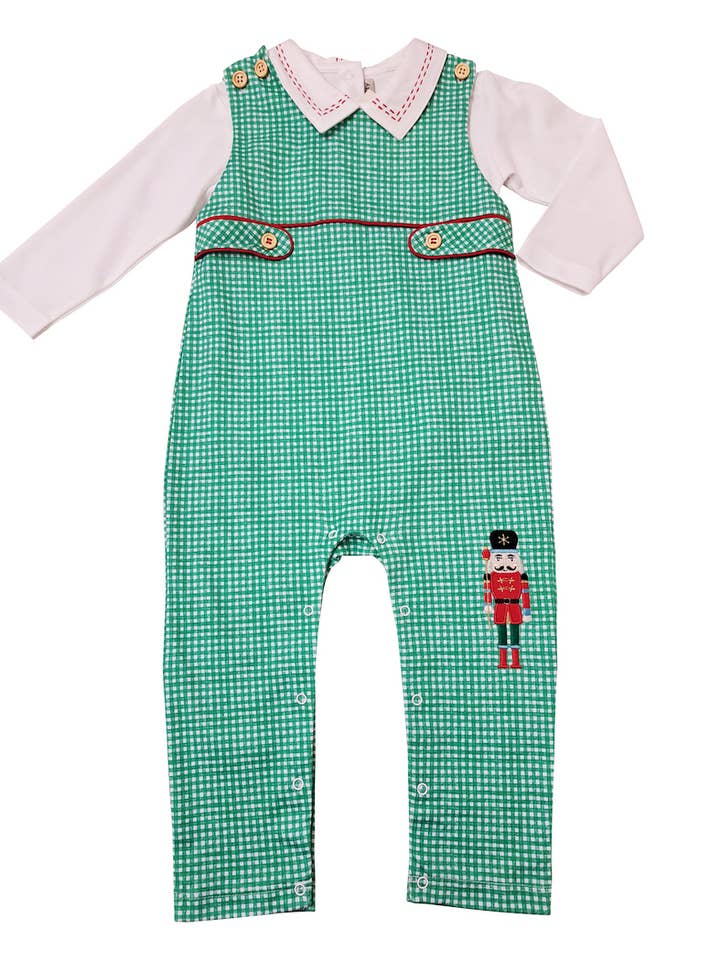 Marco and Lizzy - Wholesale Overalls Set - Kids - Christmas Nutcracker 2 piece white top green boy Longall Set0