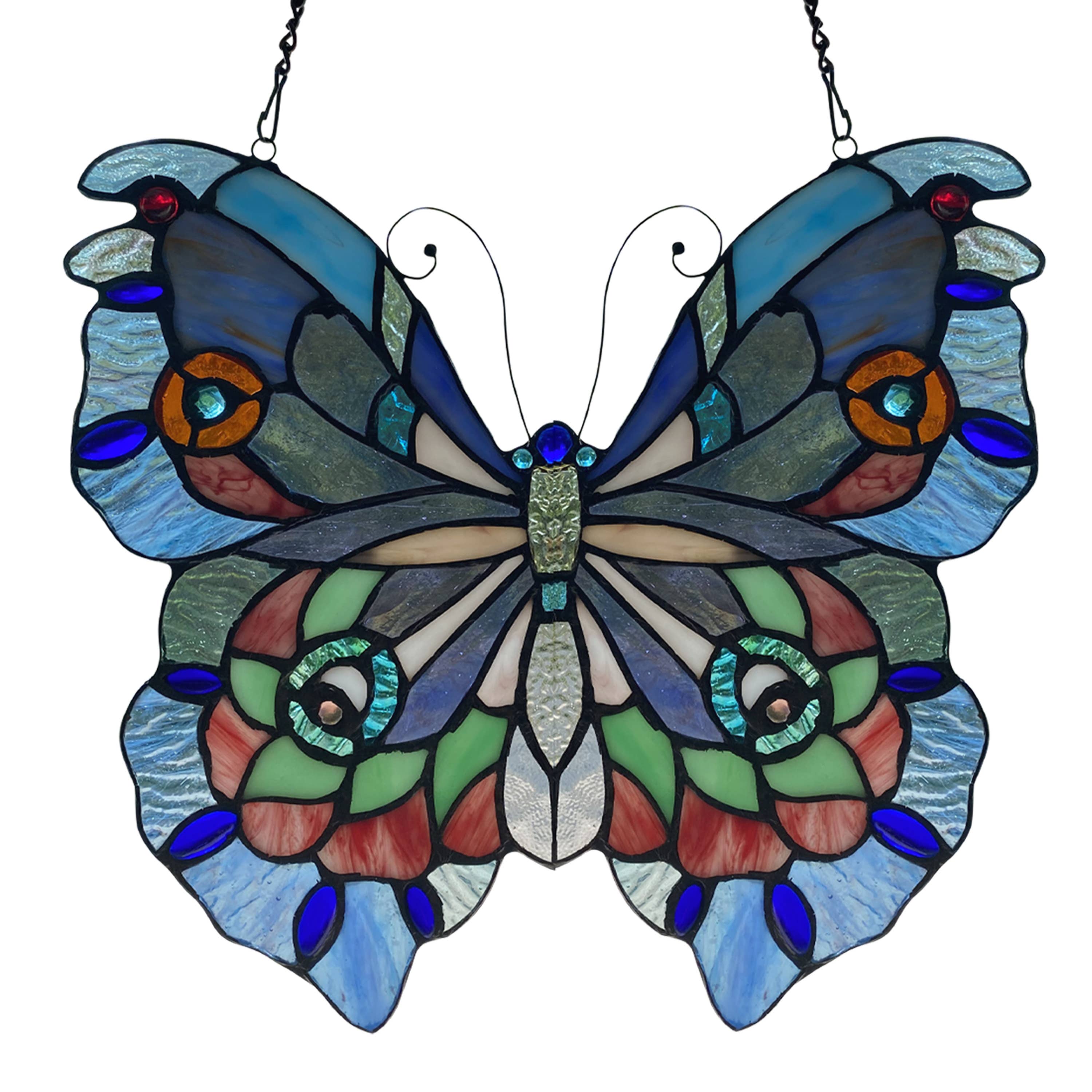 River of Goods - Wholesale Suncatcher - 12"H Grayson Purple, Blue & Red Butterfly Window Panel1